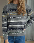 Geometric Round Neck Long Sleeve Sweater