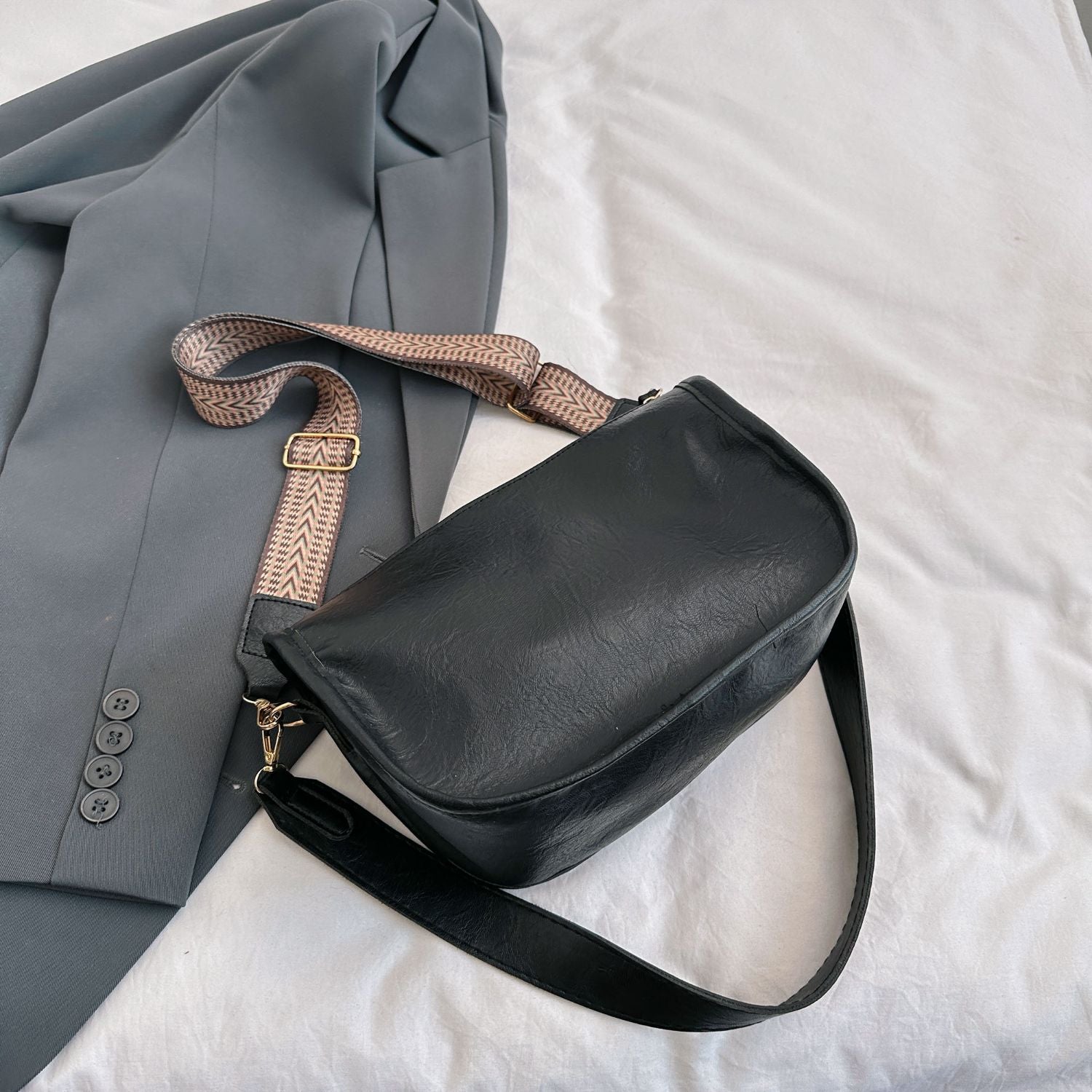 Light Gray PU Leather Double Strap Shoulder Bag Sentient Beauty Fashions bags