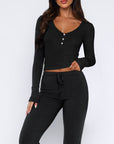 V-Neck Long Sleeve Top and Pants Set