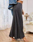 Solid Elastic Waist Maxi Skirt