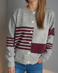 Striped Color Block Round Neck Cardigan