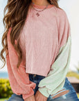 Color Block Round Neck Long Sleeve Top