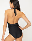 Black Marina West Swim Twisted Plunge Halter One Piece Swimsuit Sentient Beauty Fashions Apparel & Accessories