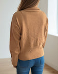 Front Slit Decorative Button Turtleneck Sweater