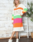 Color Block V-Neck Long Sleeve Sweater Dress