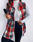 Honey Plus Size Pocketed Plaid Button Up Vest Coat