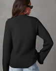 Slit Cuff Round Neck Long Sleeve Sweater