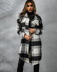 Plaid Collared Neck Long Sleeve Coat