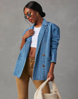 Collared Neck Long Sleeve Denim Jacket