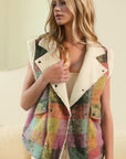 Double Take Full Size Snap Down Plaid Vest Coat with Pockets