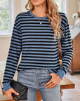 Lovelet Striped Round Neck Long Sleeve T-Shirt