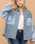 And The Why Full Size Paisley Print Quilted Sleeves Denim Jacket