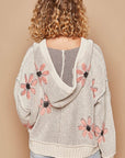 POL Floral Pattern Hooded High-Low Sweater