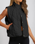 Snap Down Texture Vest Coat with Pockets