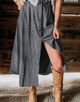 Dark Slate Gray Snap Down High Waist Denim Skirt