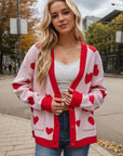 Heart Button Up Dropped Shoulder Long Sleeve Cardigan