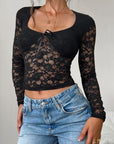 Devine Scoop Neck Long Sleeve Lace Top