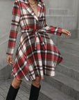 Plaid Tie Waist Long Sleeve Outerwear