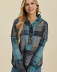 Double Take Full Size Plaid Dropped Shoulder Hoodie