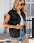 Pocketed Button Up Sleeveless Denim Jacket