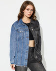 Raw Hem Contrast Collared Neck Denim Top