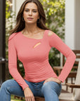 Cutout Asymmetrical Neck Long Sleeve T-Shirt