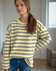 Distressed Striped Round Neck Long Sleeve Sweater