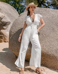 Lace Detail Plunge Cap Sleeve Jumpsuit