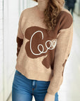 Contrast Round Neck Dropped Shoulder Sweater