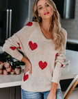 Heart Scoop Neck Long Sleeve Sweater