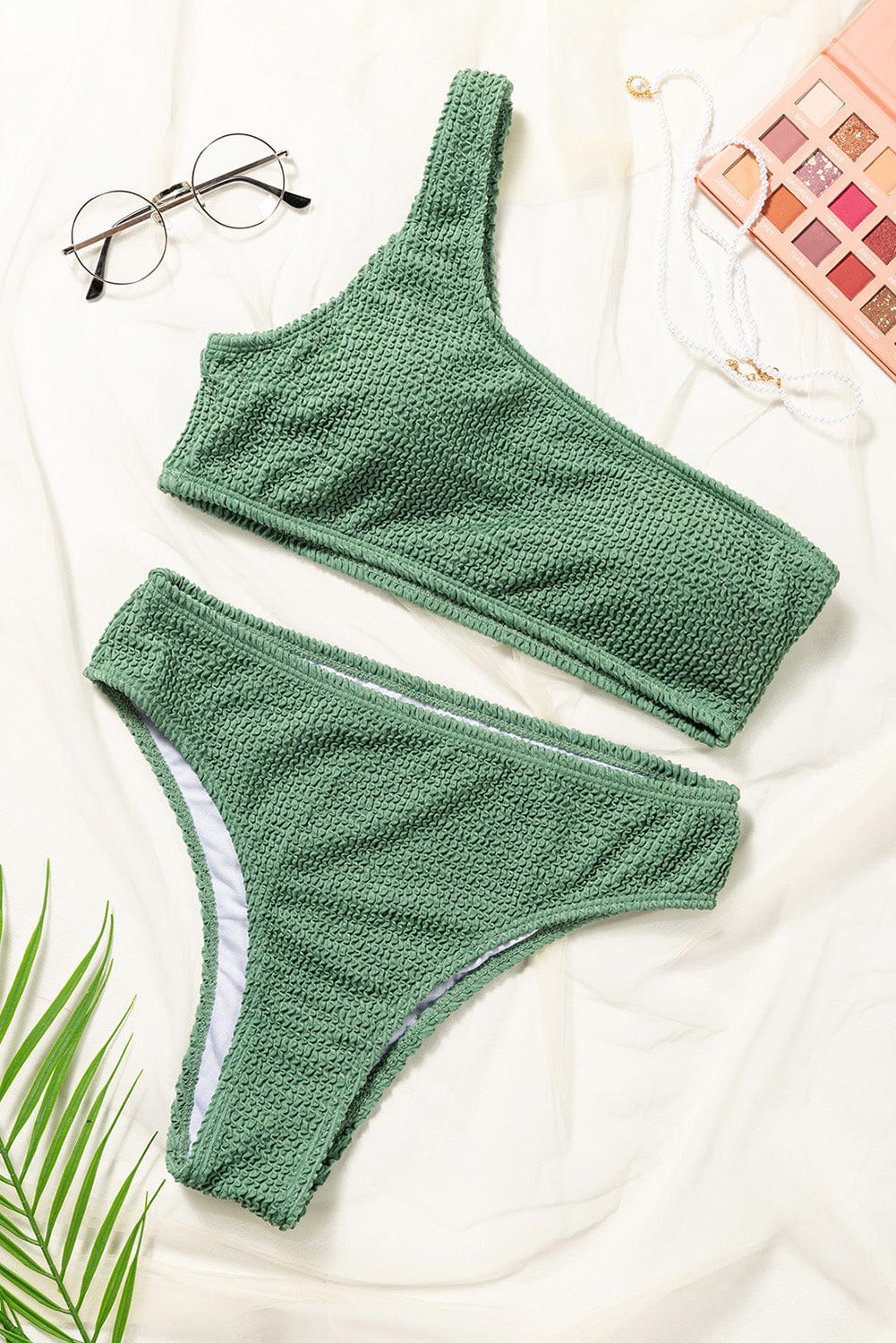 Dark Olive Green Single Shoulder Bikini Set