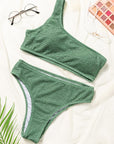 Dark Olive Green Single Shoulder Bikini Set