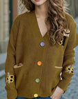 Contrast Button V-Neck Long Sleeve Cardigan