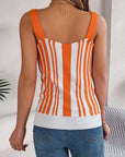 Gray Openwork Striped V-Neck Tank