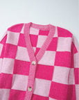 Checkered V-Neck Long Sleeve Cardigan