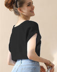 Ninexis V-Neck Trim Rolled Short Sleeve Shirt