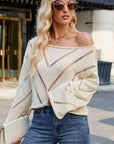 Openwork Boat Neck Long Sleeve Sweater