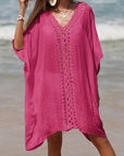 Rosy Brown Cutout V-Neck Three-Quarter Sleeve Cover Up Sentient Beauty Fashions Apparel & Accessories