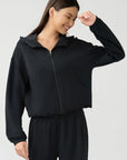 Black Zip Up Dropped Shouder Active Hooded