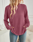 Lovelet Slit Round Neck Long Sleeve Sweatshirt