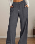 Drawstring Elastic Waist Wide Leg Pants