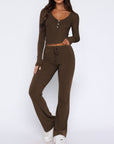 V-Neck Long Sleeve Top and Pants Set