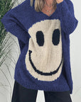 Smiling Face V-Neck Long Sleeve Sweater