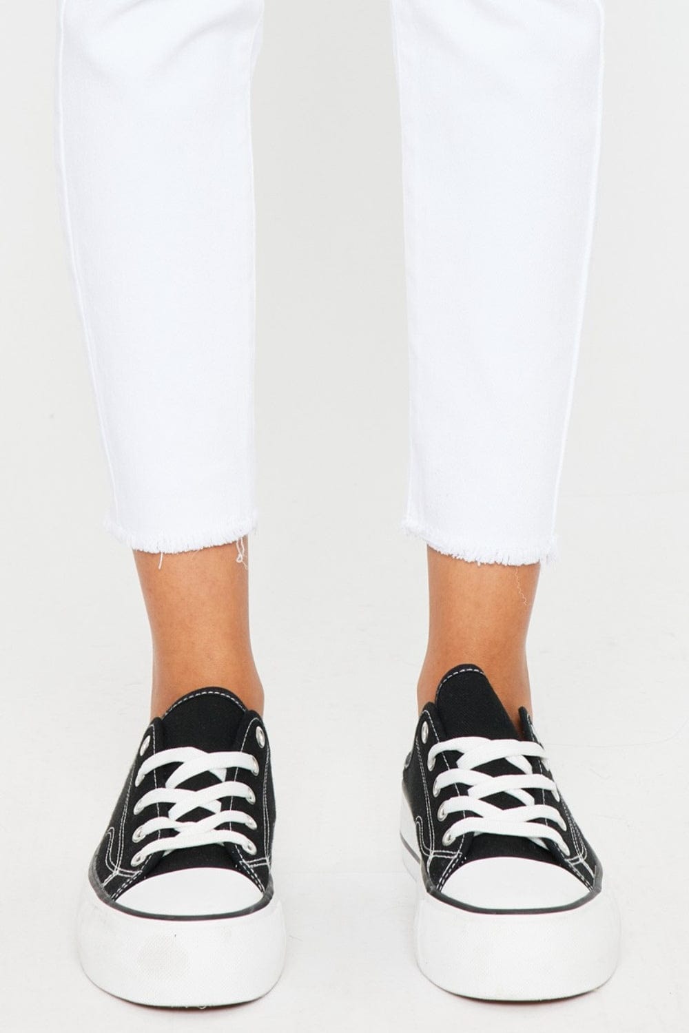 White Smoke Kancan Mid Rise Ankle Skinny Jeans