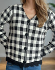 Plaid V-Neck Button Up Cardigan