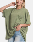 Rosy Brown Zenana Drop Shoulder Oversized Front Pocket T-Shirt