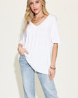 Basic Bae Full Size Bamboo V-Neck Drop Shoulder T-Shirt