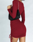 Drawstring Ruched Long Sleeve Mini Dress