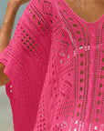 Maroon Openwork Half Sleeve Cover-Up Sentient Beauty Fashions Apparel & Accessories