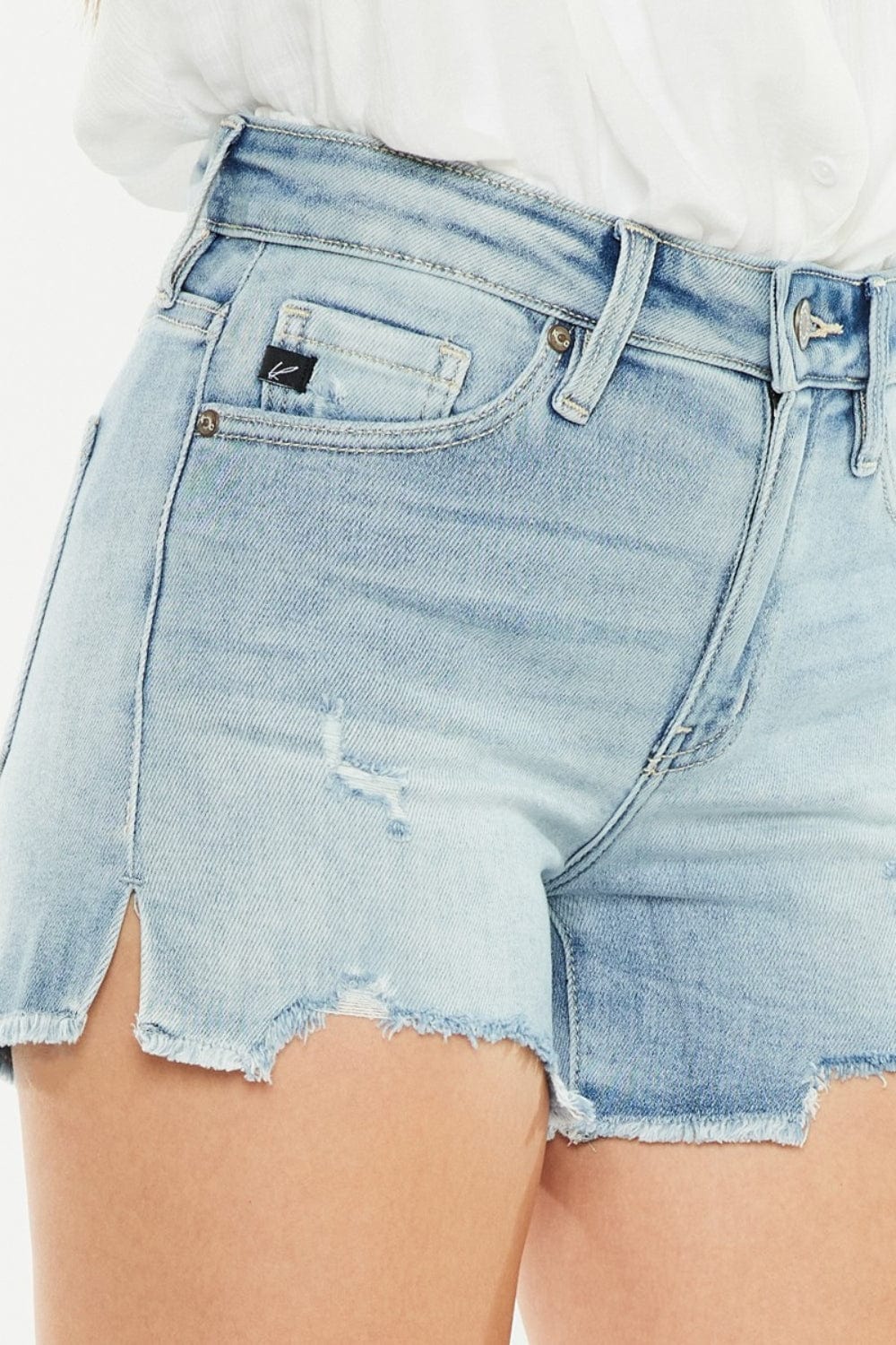 Light Gray Kancan High Rise Side Slit Denim Shorts